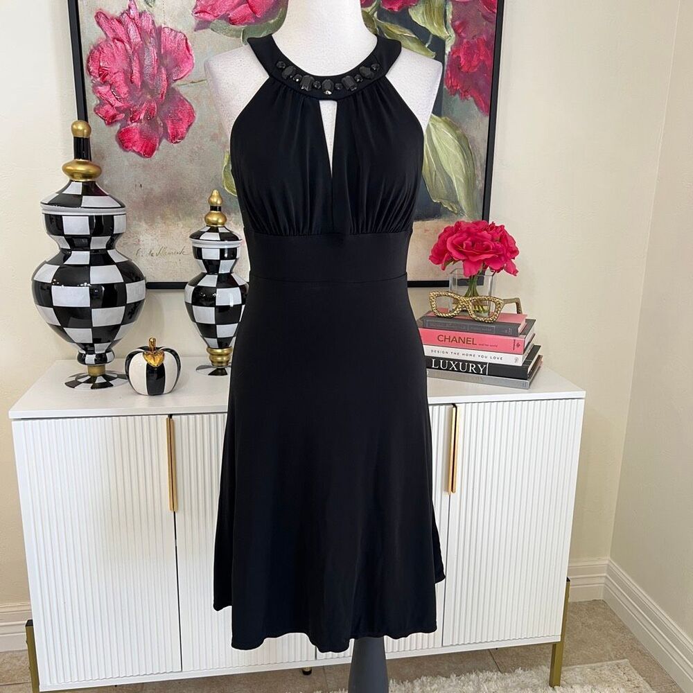 White House Black Market Women's Jeweled Halter Mini Cocktail Dress Black Size 4